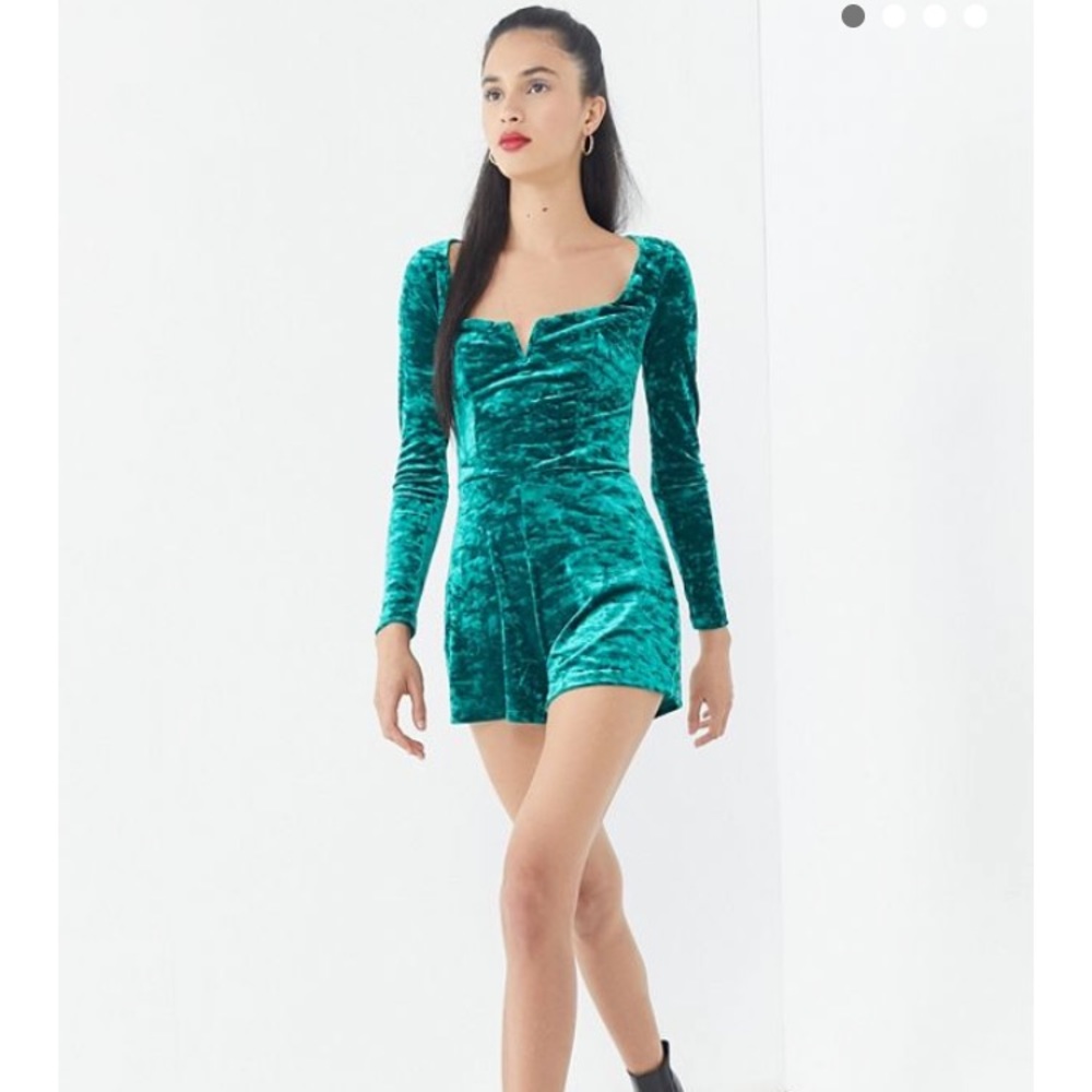 Green Velvet Romper Urban Outfitters